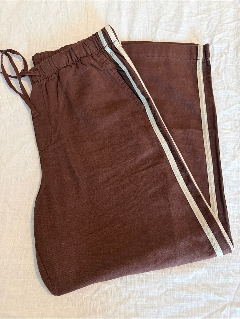 GAP Brown Linen Track Pants with Cream Side Stripes
